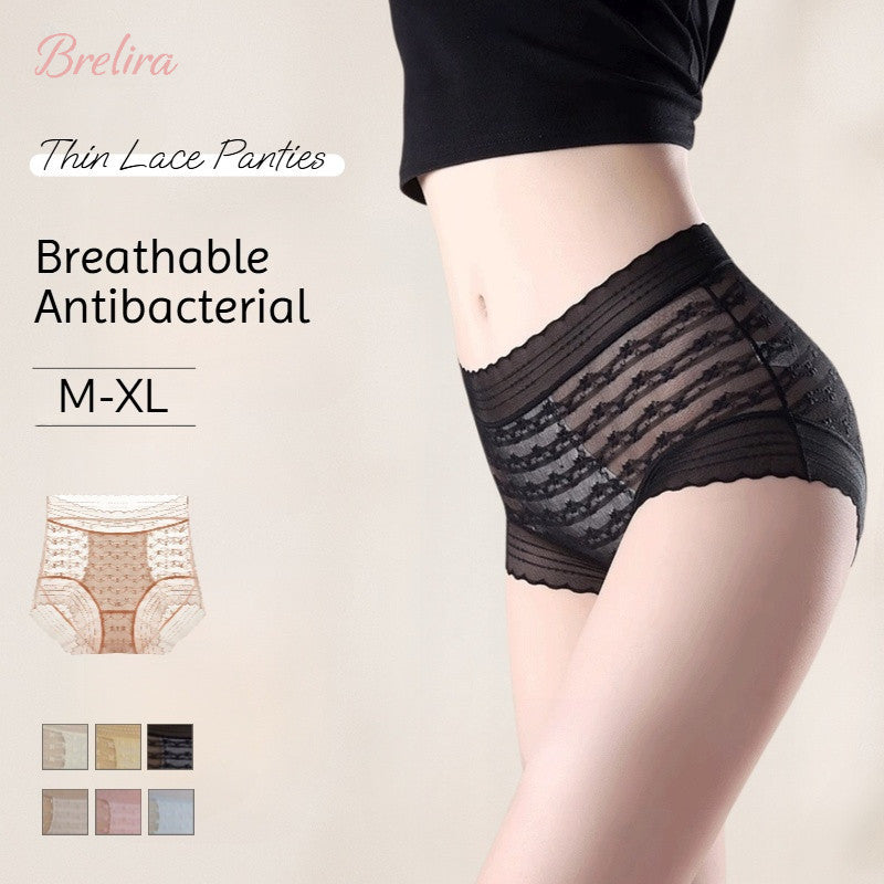 『Brelira』High Waist Lace Panties Tummy Control Seamless Breathable Panty Hip Lift Skin-Friendly Sexy Women Underwear
