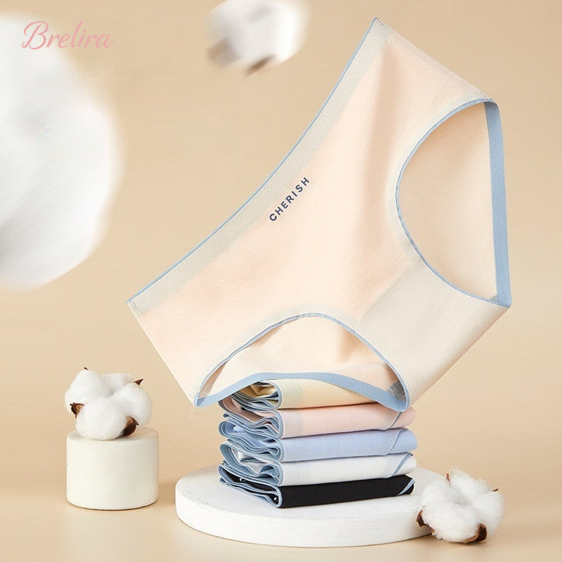 『Brelira』Mid Waist Cotton Panties Antibacterial Seamless Invisible Soft Comfortable Panty Breathable Briefs Women Underwear