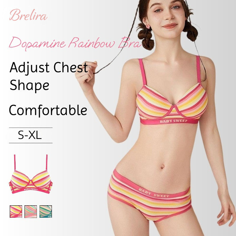 『Brelira』Dopamine Bra Sexy Small Chest Push Up Bra Rainbow Stripe Gather Adjustable Soft Cup Seamless Women Underwear