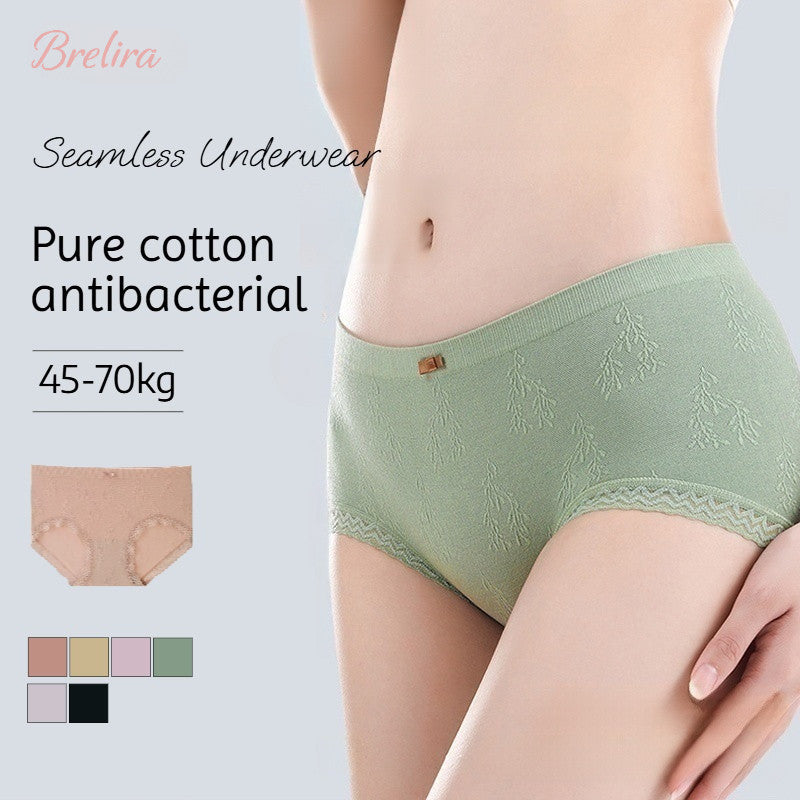 『Brelira』Plus Size Underwear Women Panties Seamless Cotton Underwear Mid Waist Breathable Ladies Panty