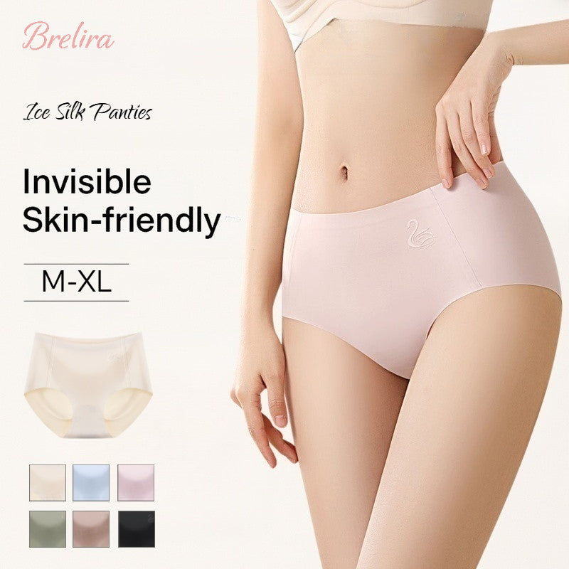 『Brelira』3pcs Mid Waist Ice Silk Panties Set Seamless Tummy Control Hip Lift Breathable Underwear Women Briefs