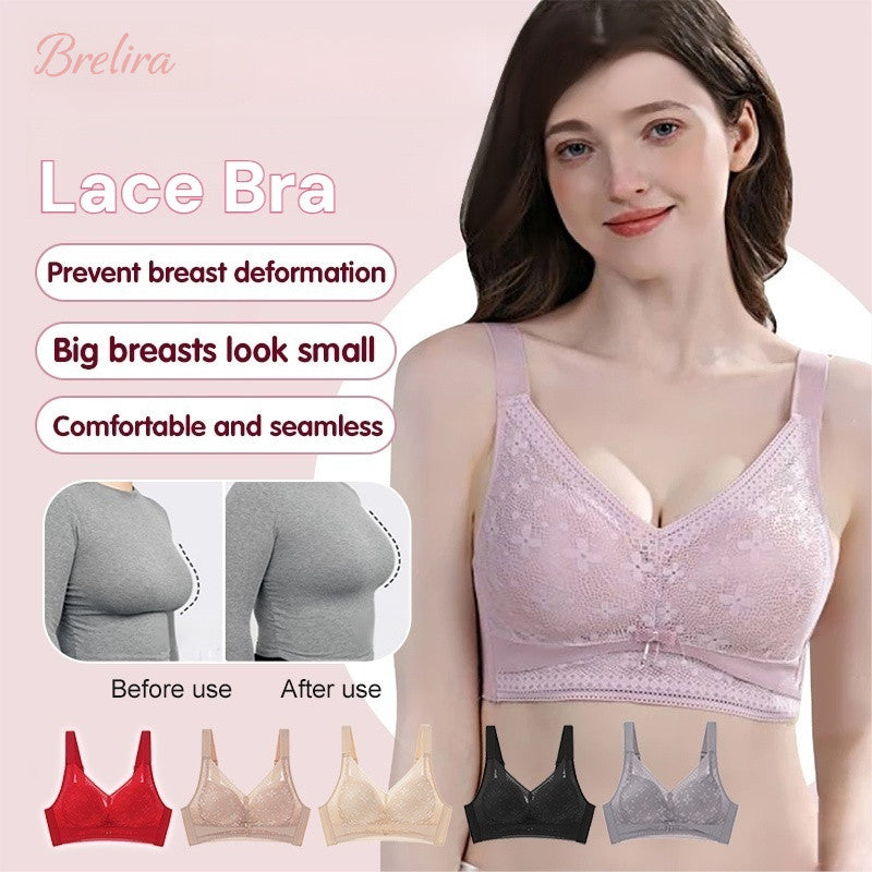 『Brelira』Lace Bra Minimizer Plus Size Wireless Anti-Sagging Full Cup Ultra-Thin Women Lingeire Big Breast Look Small Underwear