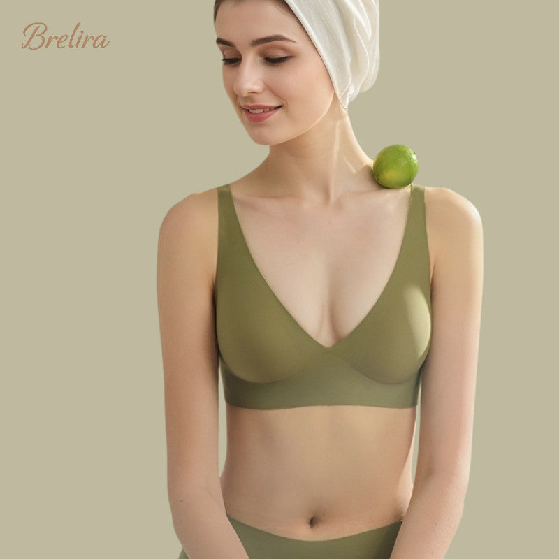 『Brelira』Suji Bra Soft Support Anti-Sagging Seamless Bra Latex Full Coverage Wireless Breathable V Neck Underwear