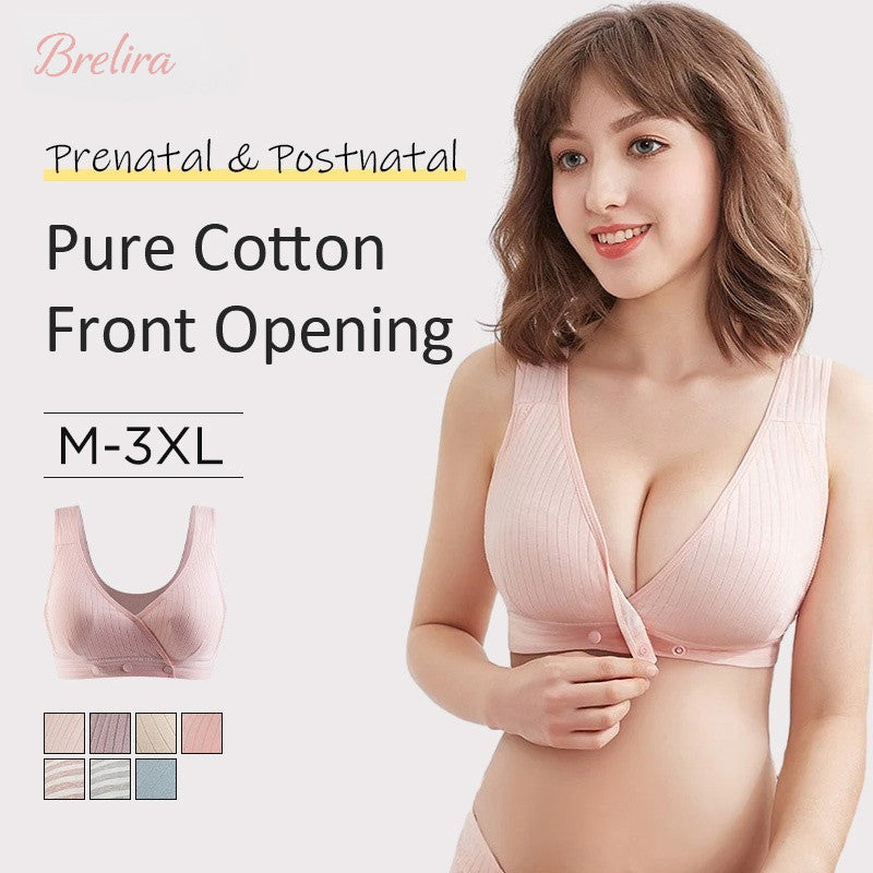 『Brelira』Pure Cotton Front-Opening Nursing Bra – Breathable & Comfortable Support