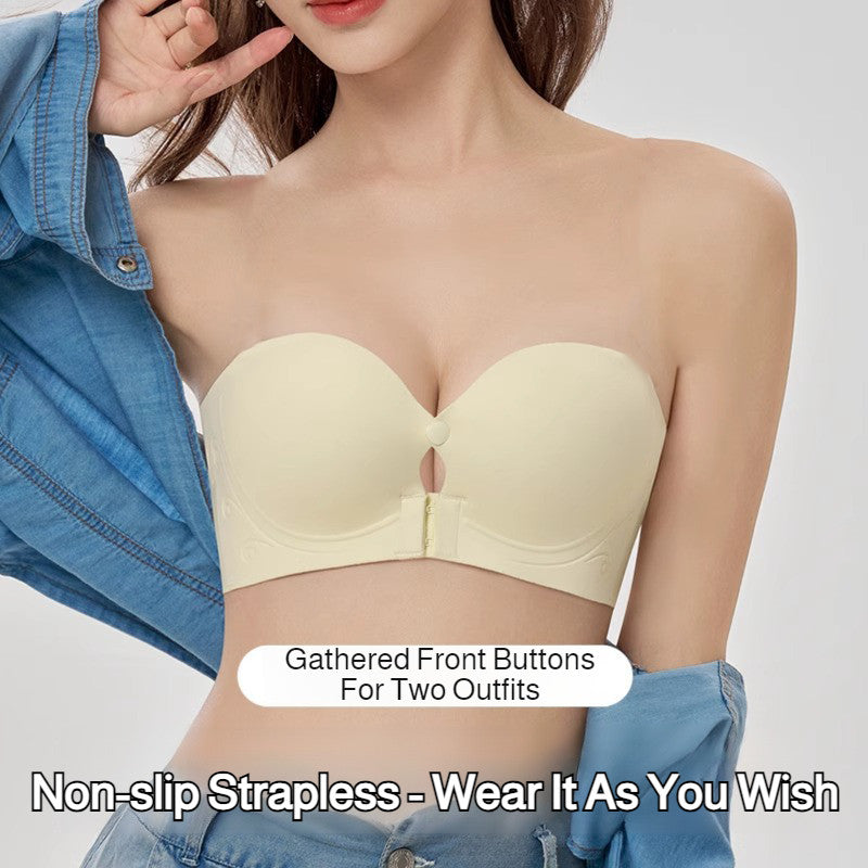 『Brelira』Strapless Underwear Front Buckle Seamless Bra Anti-Slip Women Small Chest Gathering Push Up Bra Invisible Lingerie
