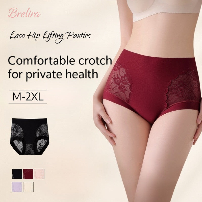 『Brelira』Mulberry Silk Lace Panties with High Waist Tummy Control