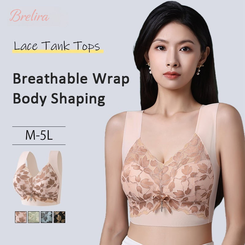 『Brelira』Wireless Minimizer Bra Lace Plus Size Bra Wide Straps Breathable Bralette Anti Sagging Support Underwear
