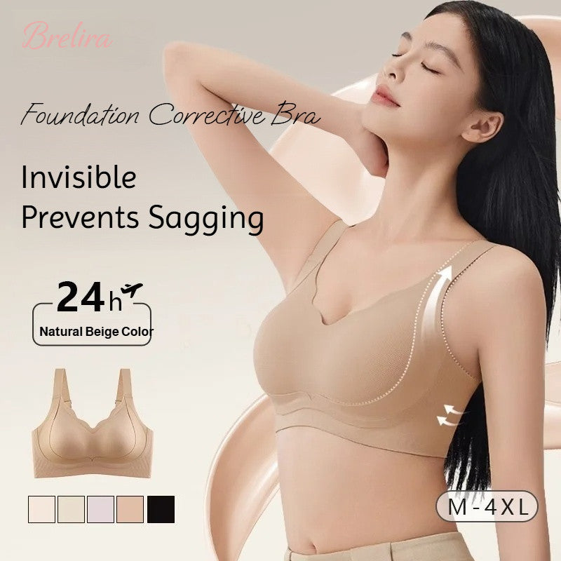 『Brelira』Seamless Invisible Skin Bra Big Breasts Show Small Wireless Anti-Sagging Minimizer Full Coverage Breathable Large Size Underwear