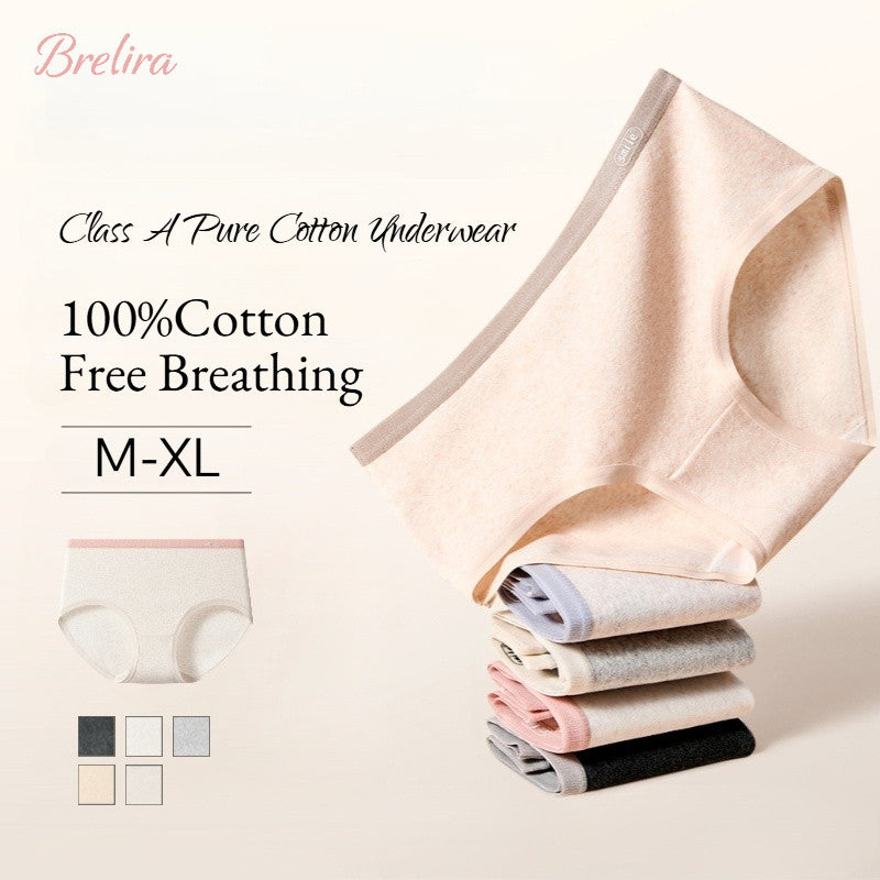『Brelira』7A Antibacterial Panties Women Pure Cotton Underwear Seamless Non-Marking Breathable Comfort Briefs Mid Waist Panty