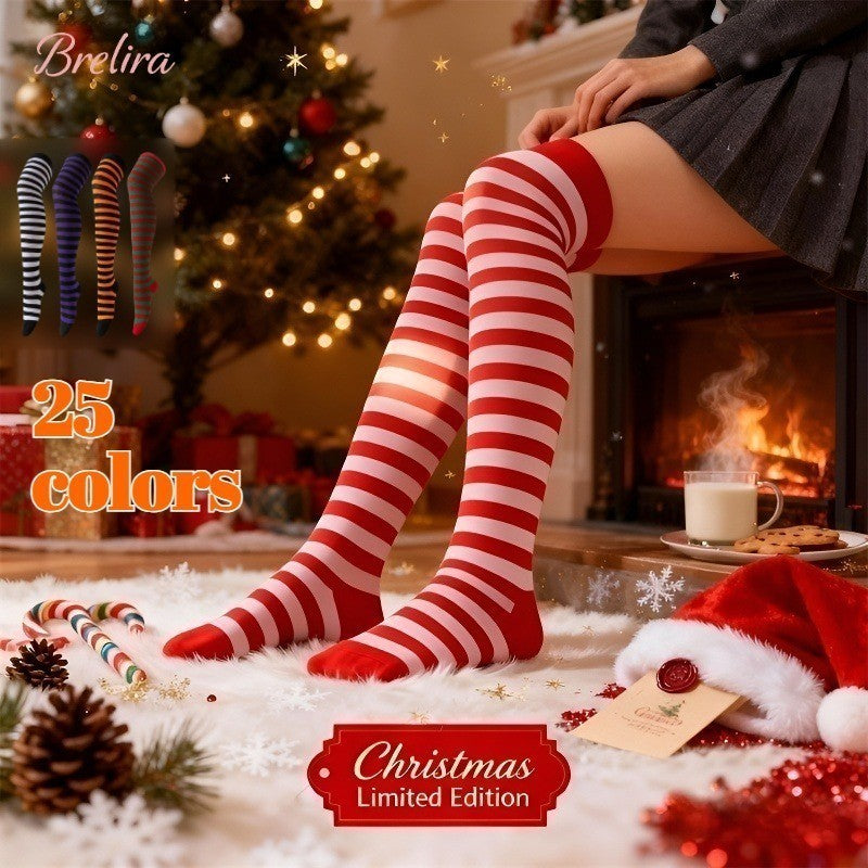 『Brelira』Xmas Exclusive Striped Knee-High Socks – Soft, Stretchy & Comfortable
