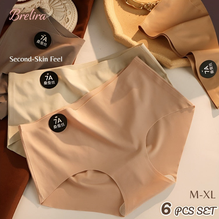 『Brelira』7A Mulberry Silk Mid-Waist Panties – Seamless, Antibacterial & Breathable