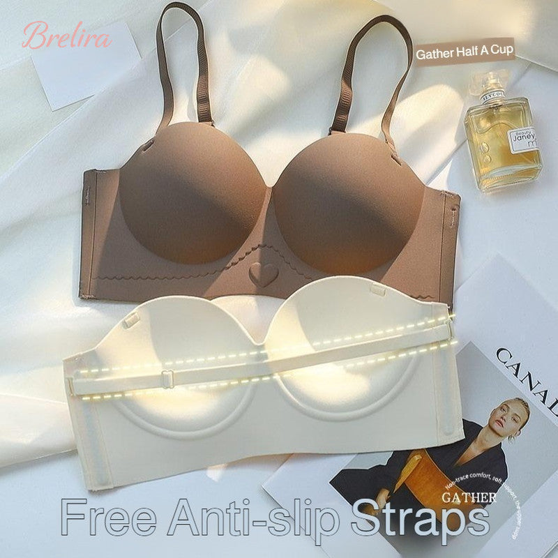 『Brelira』Strapless Push Up Bra Dual Wear Mode Anti-Slip Half Cup Seamless Comfortable Wireless Invisible Underwear