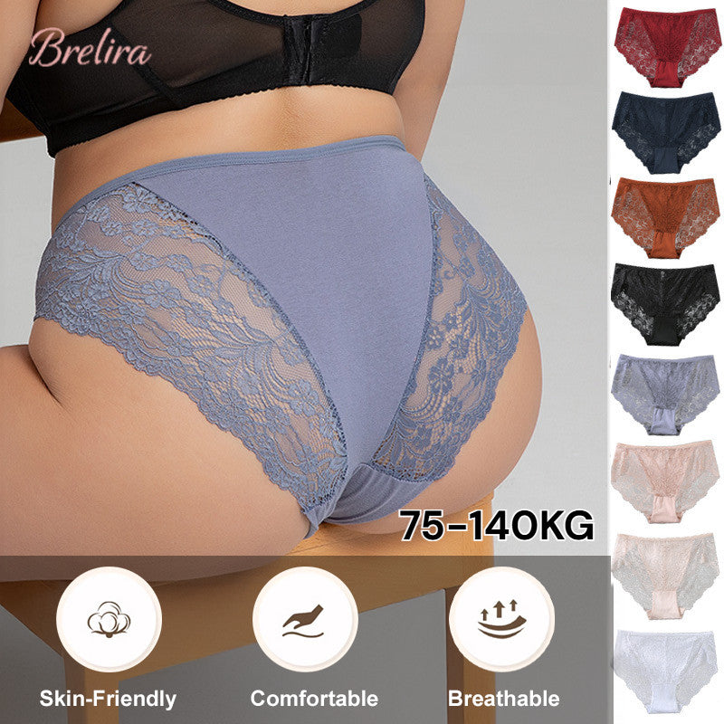 『Brelira』Plus Size Lace Briefs with Breathable Cotton Crotch