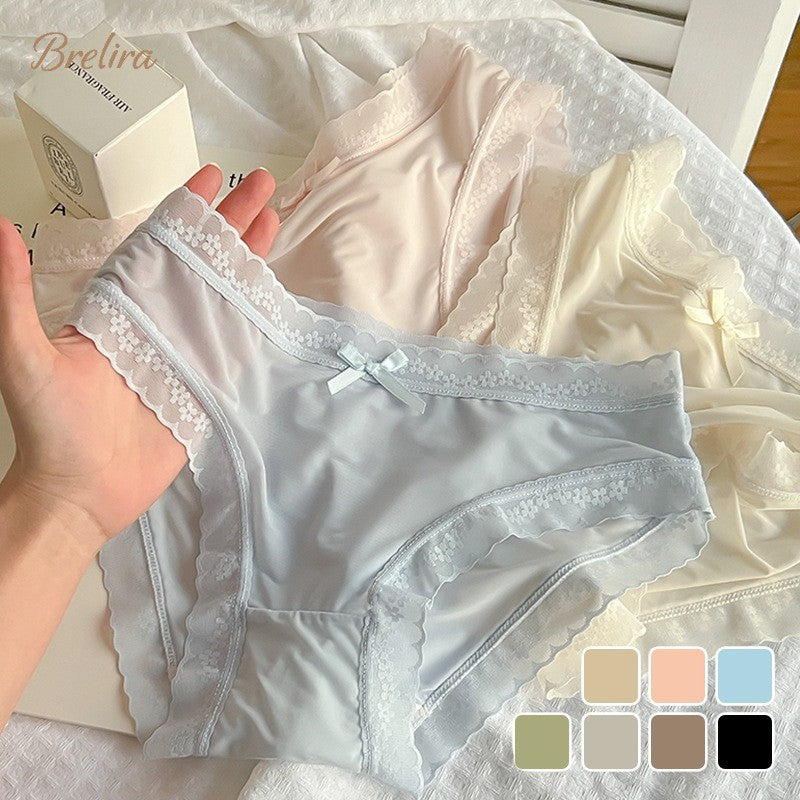 『Brelira』Ice Silk Lace Mid-Waist Panties – Seamless, Breathable & Quick-Dry