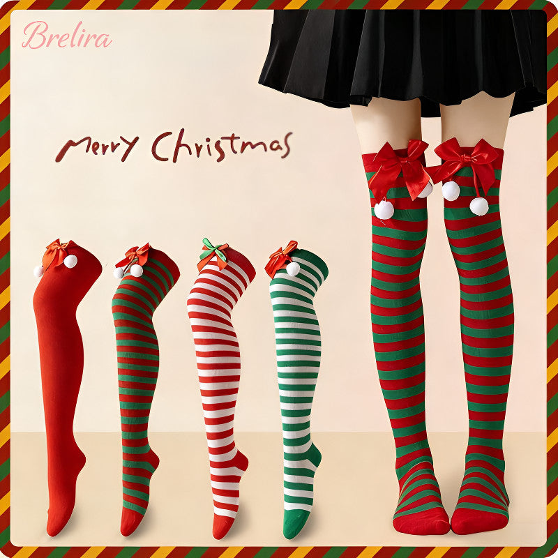 『Brelira』Striped Over-the-Knee Cotton Socks for Christmas & Cosplay