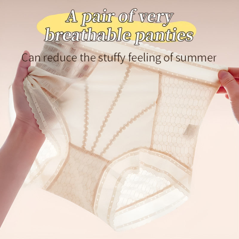 『Brelira』Mid-Waist Silk Lace Panties – Seamless, Antibacterial & Breathable