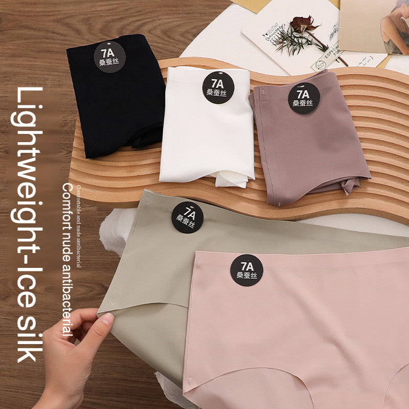 『Brelira』7A Mulberry Silk Mid-Waist Panties – Seamless, Antibacterial & Breathable