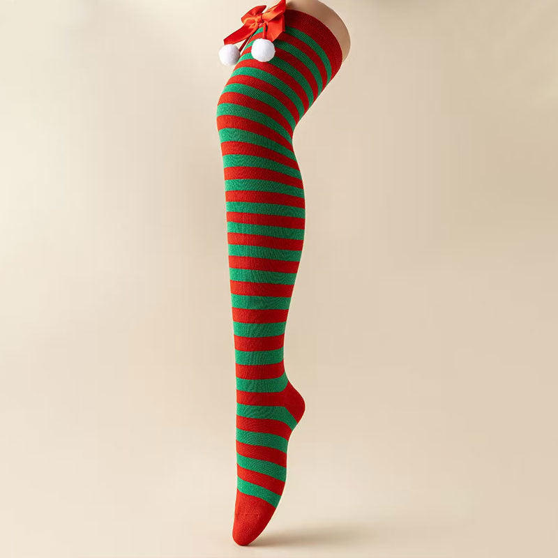 『Brelira』Striped Over-the-Knee Cotton Socks for Christmas & Cosplay