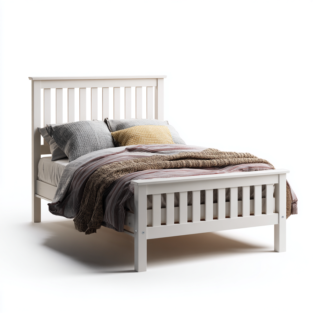 Double bed wooden frame 200x150x105 cm - white - classic bedroom style-Denmyio