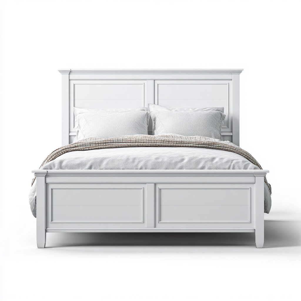 Double Beds Solid Wood Frame 210x160x120 cm - White - Classic Bedroom Design-Denmyio
