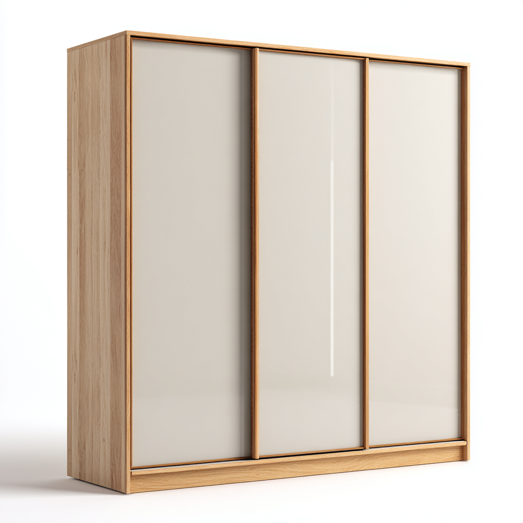Wardrobes Sliding Door Storage Cabinet 240x60x210 cm - Natural Wood-Cream White - Modern Bedroom Wardrobe-Denmyio