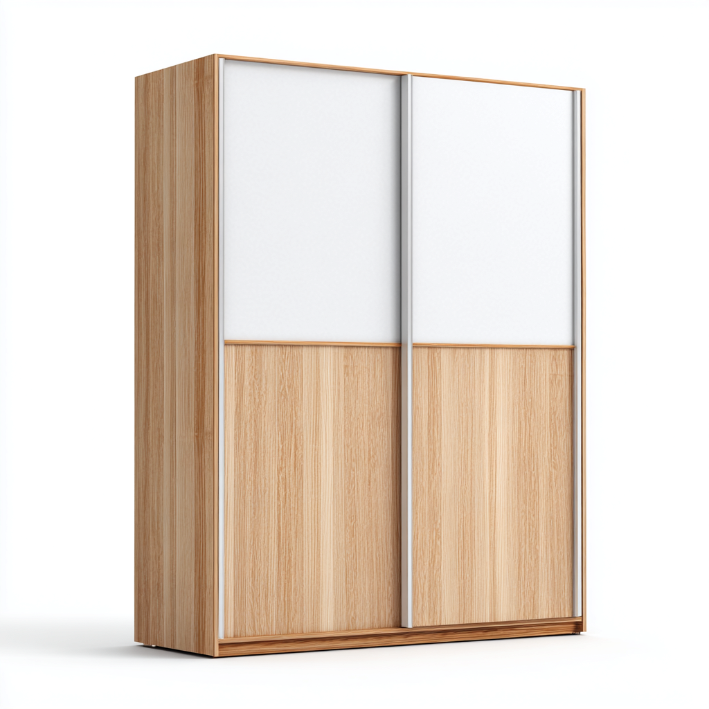 Wardrobes wood veneer sliding door 180x60x200 cm - natural-white - modern storage wardrobe-Denmyio