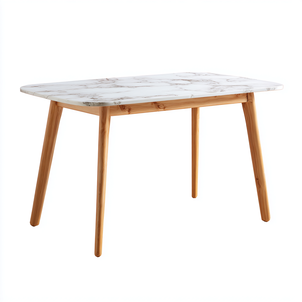 Garden Table Marble Top Wooden Outdoor Table 160x90x75 cm - White Marble-Natural Wood - Modern Garden Furniture-Denmyio