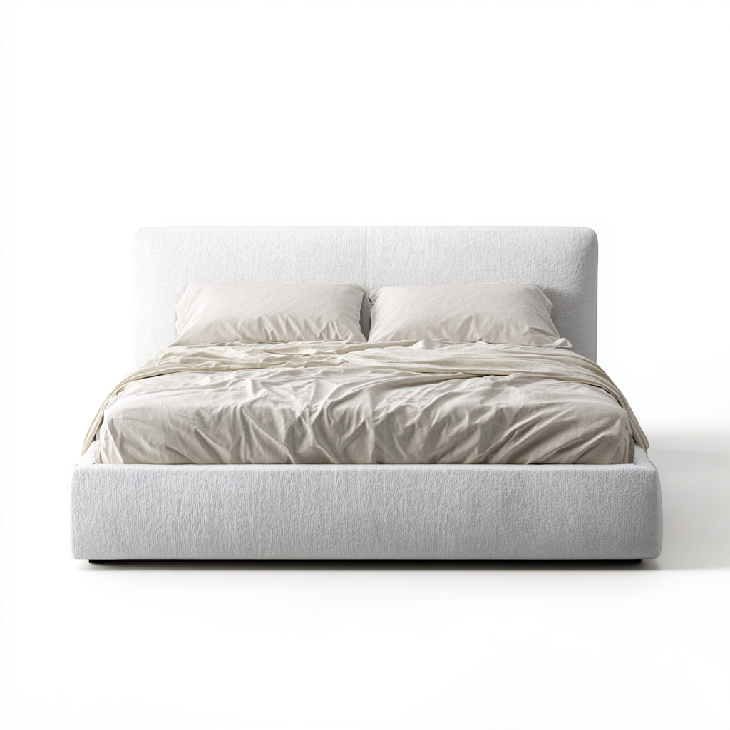 Double Beds Upholstered Fabric Bed Frame 200x180x110 cm - White - Modern Bedroom Bed-Denmyio