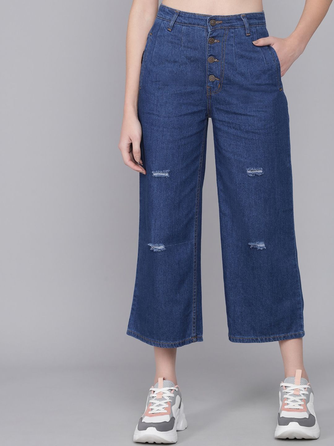 Kotty Women Blue Flared High-Rise Mildly Distressed Jeans