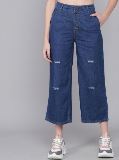 Kotty Women Blue Flared High-Rise Mildly Distressed Jeans