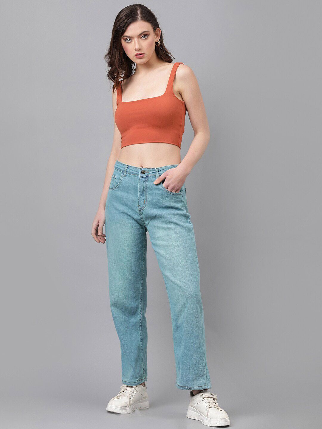 Kotty Women Blue Jean Straight Fit High-Rise Stretchable Jeans