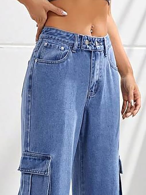 Women Blue Jean Straight Fit High-Rise Highly Distressed Stretchable Jeans