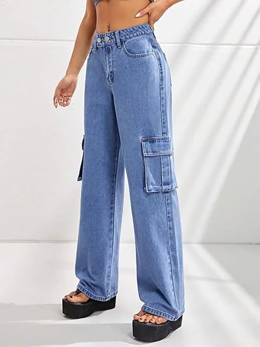 Women Blue Jean Straight Fit High-Rise Highly Distressed Stretchable Jeans