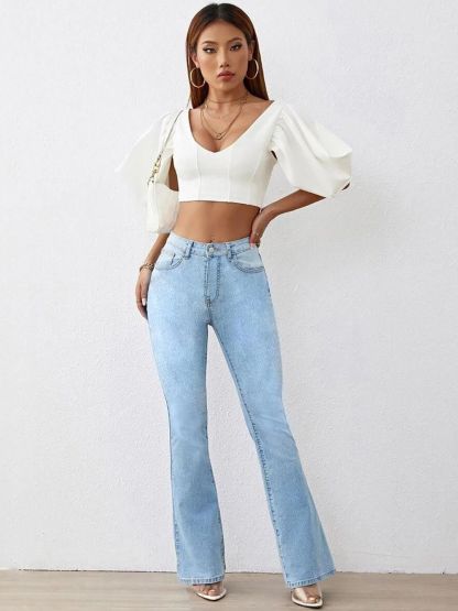 Kotty Women Bootcut High-Rise Heavy Fade Clean Look Stretchable Jeans