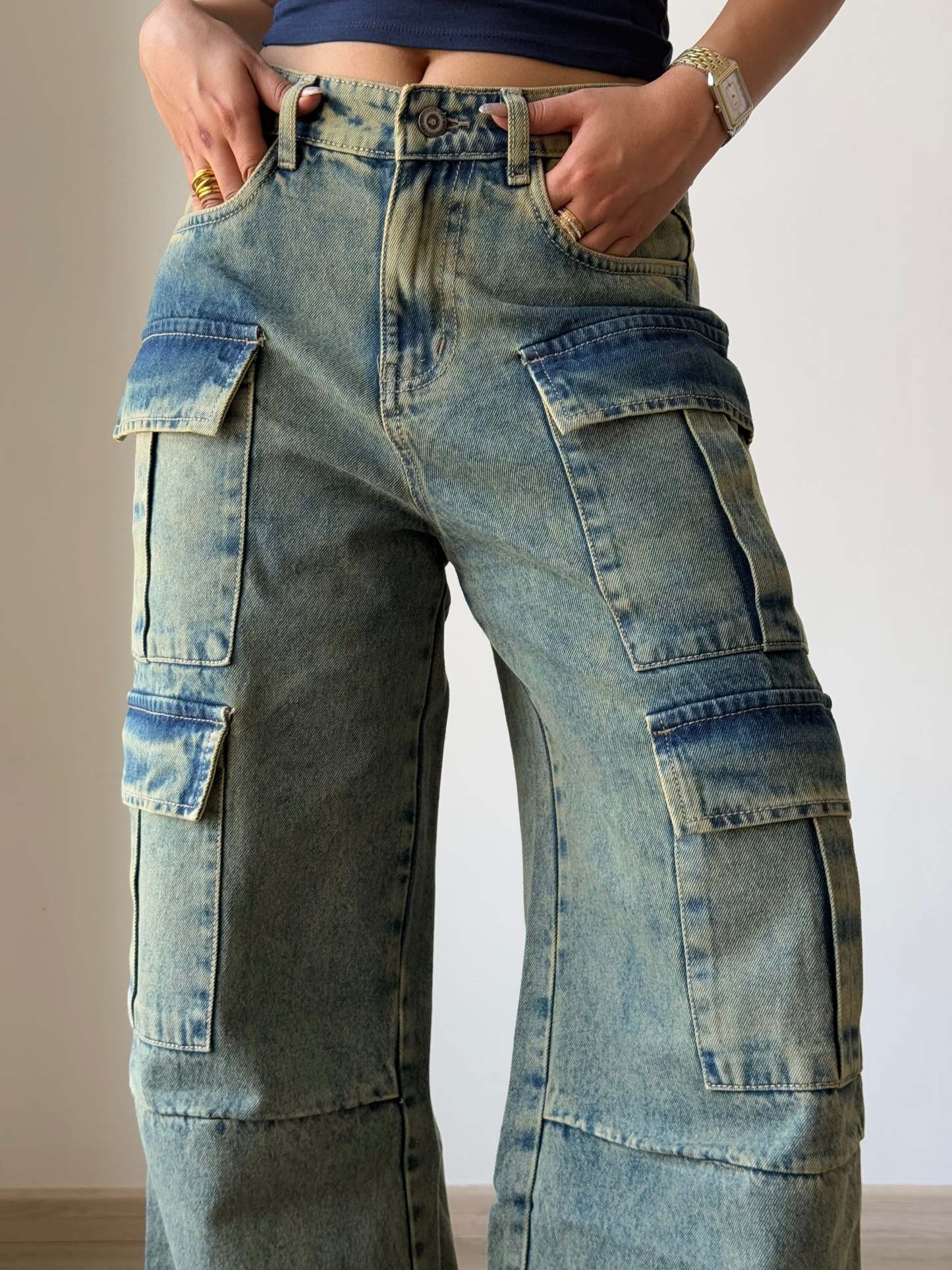 Dirty Fade Out Wash Cargo Denims