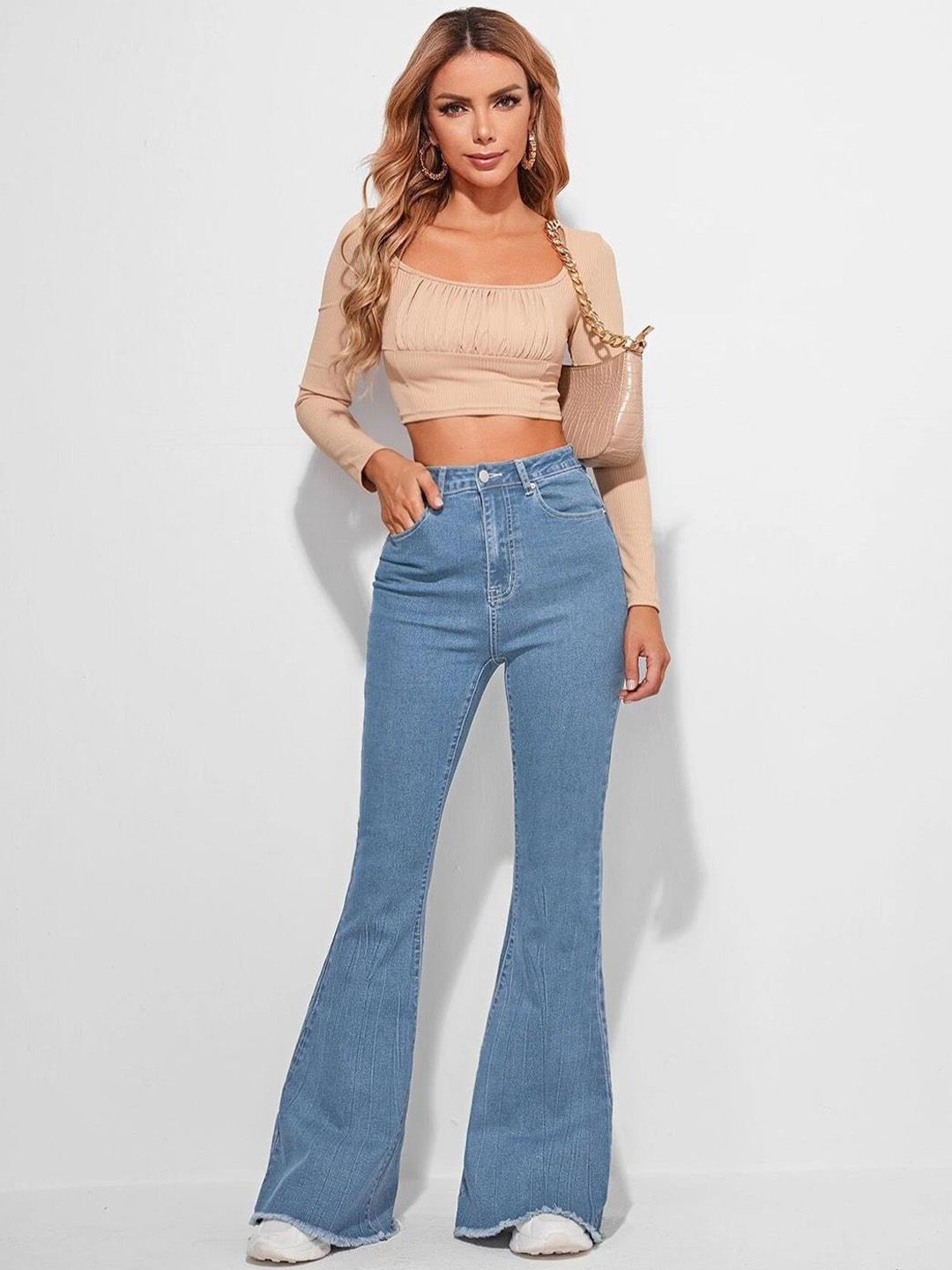 Kotty Women Blue Jean Bootcut High-Rise Clean Look Stretchable Jeans