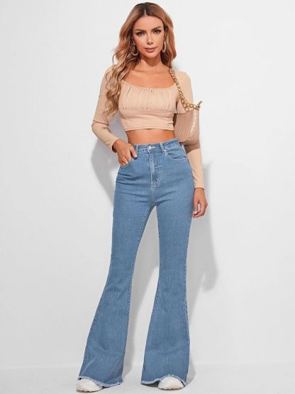 Kotty Women Blue Jean Bootcut High-Rise Clean Look Stretchable Jeans