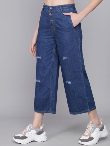 Kotty Women Blue Flared High-Rise Mildly Distressed Jeans