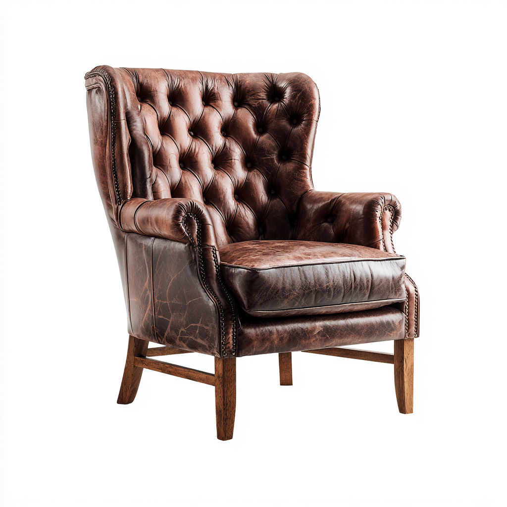 Leather wingback armchair genuine leather 92x95x105 cm - dark brown leather - classic living room style-Oakgetmart