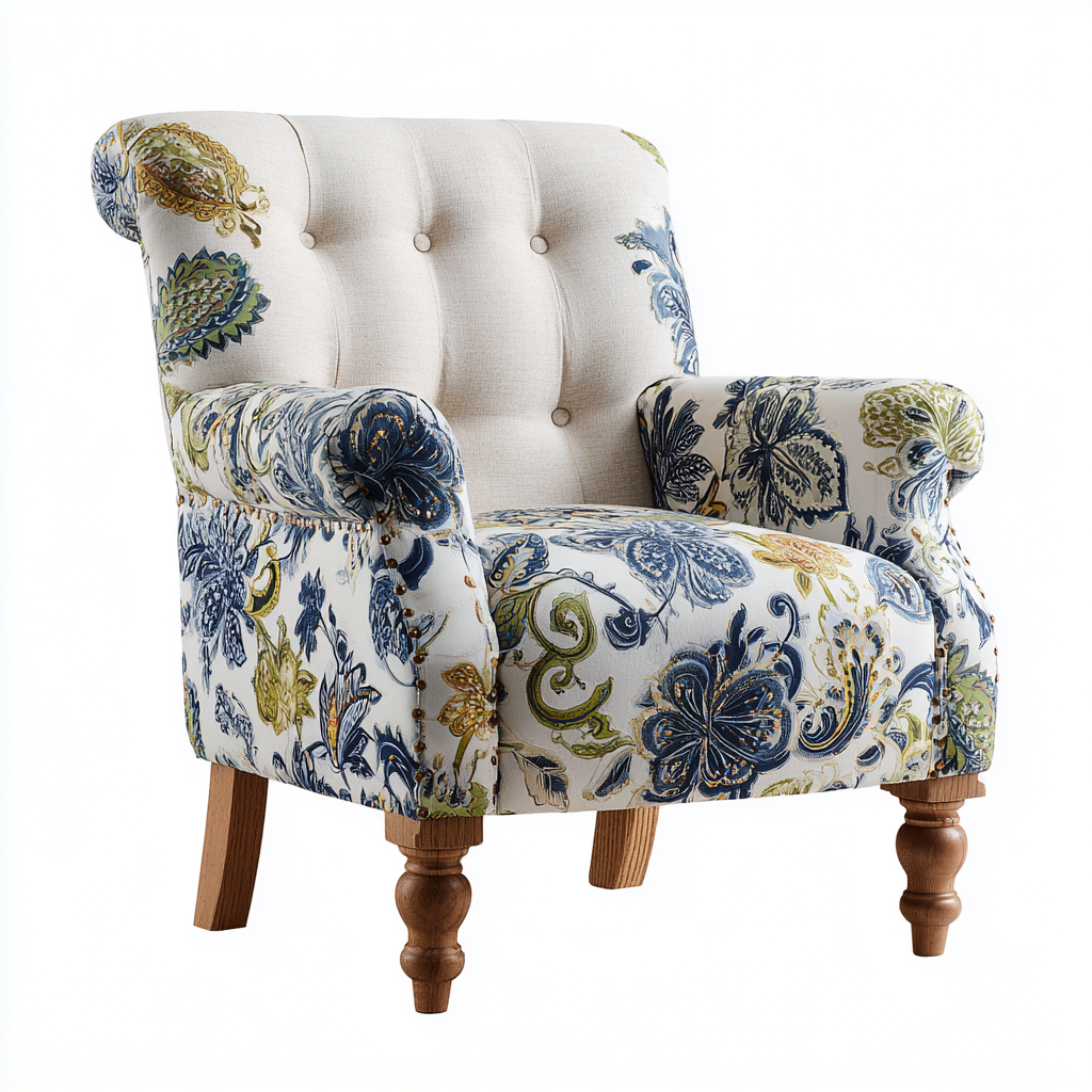 Fabric armchair upholstered floral pattern 78x86x92 cm - multicolour fabric - classic living room style-Oakgetmart