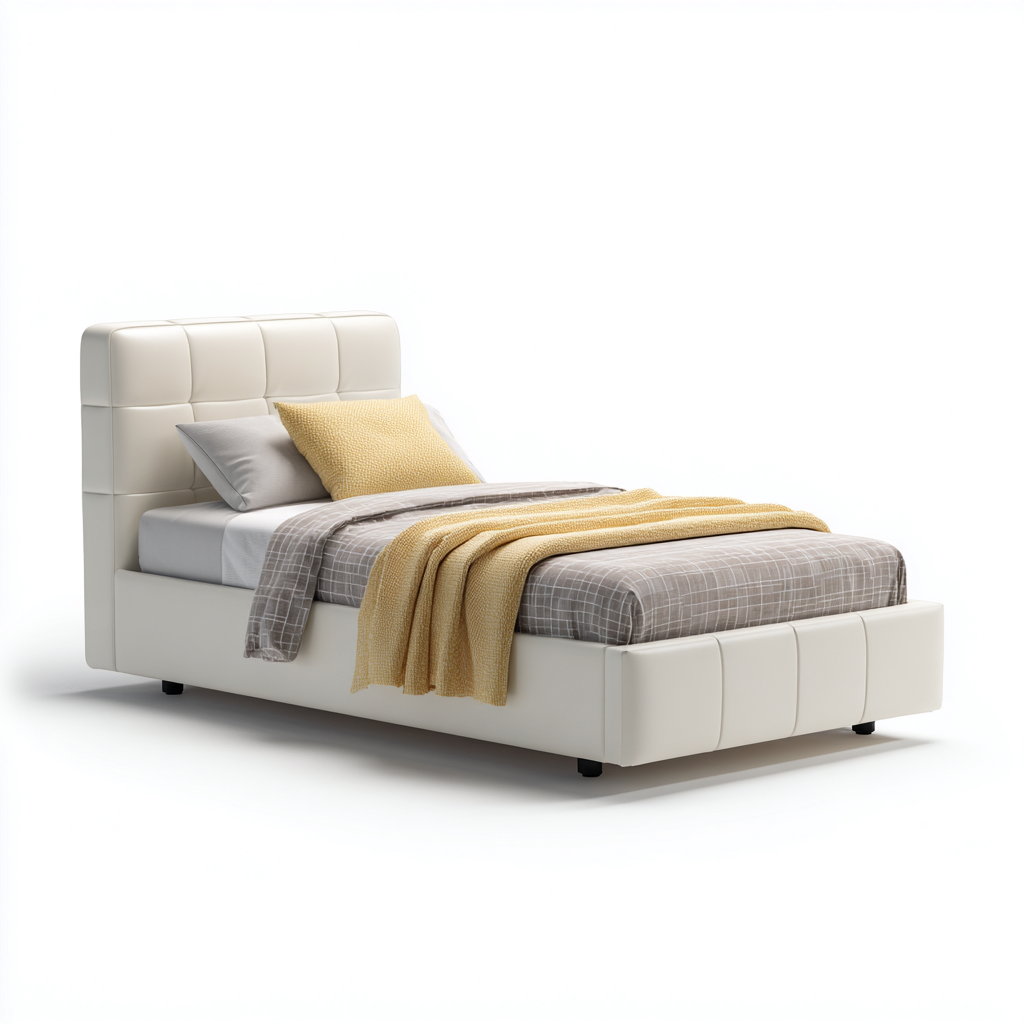 Single Beds Upholstered Frame Padded Headboard 200x95x110 cm - Cream - Modern Bedroom Style-Oakgetmart