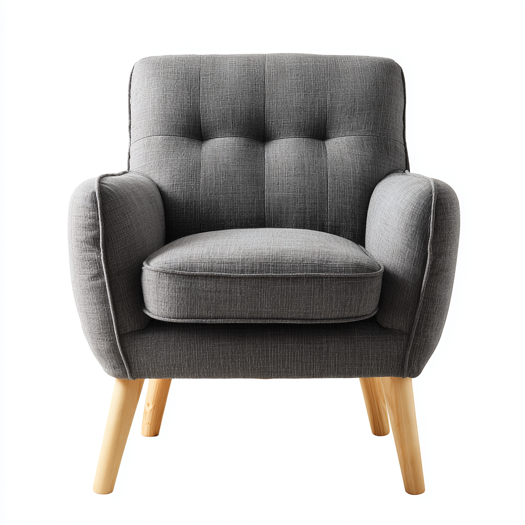 Fabric Armchair Upholstered Seat Wooden Legs 75x80x85 cm - Grey - Modern Comfort Design-Oakgetmart