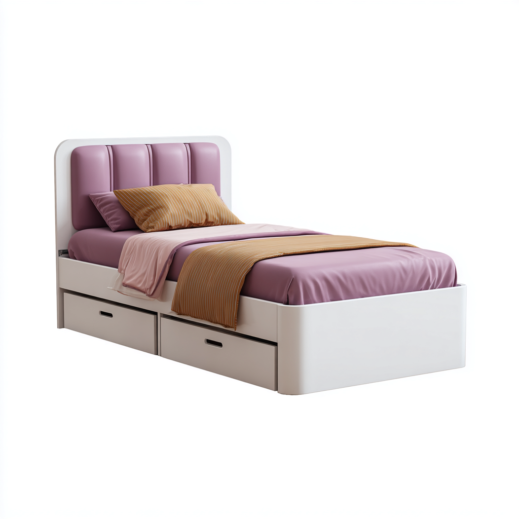 Single Bed Upholstered Headboard with Storage Drawers 200x100x95 cm - White-Pink - Modern Bedroom Design-Oakgetmart