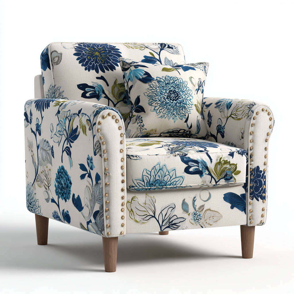 Fabric Armchairs Upholstered 80x85x90 cm - Blue-Green-White - Patterned Comfort Design-Oakgetmart