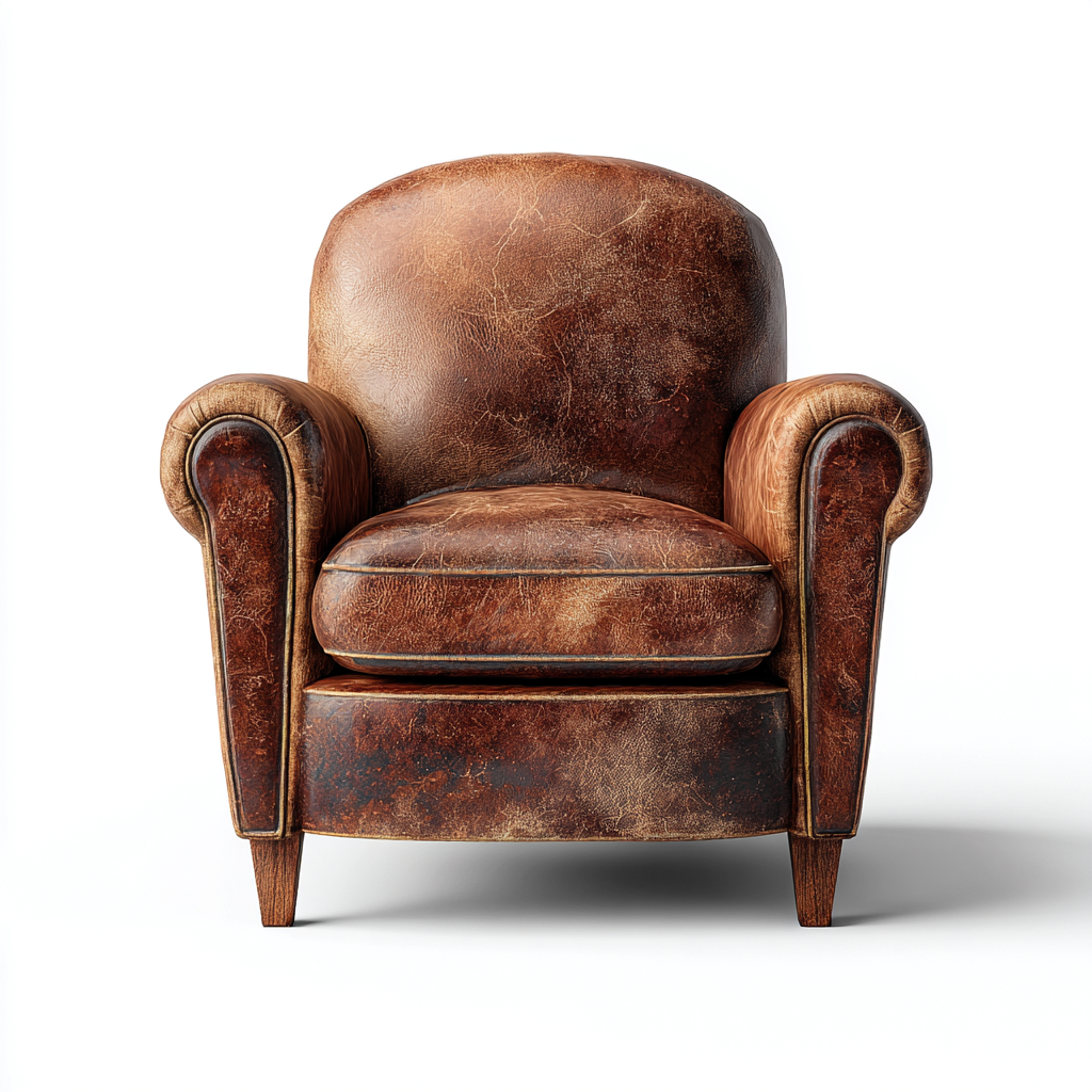 Leather Armchair Upholstered Seat 75x78x80 cm - Brown - Vintage Lounge Design-Oakgetmart