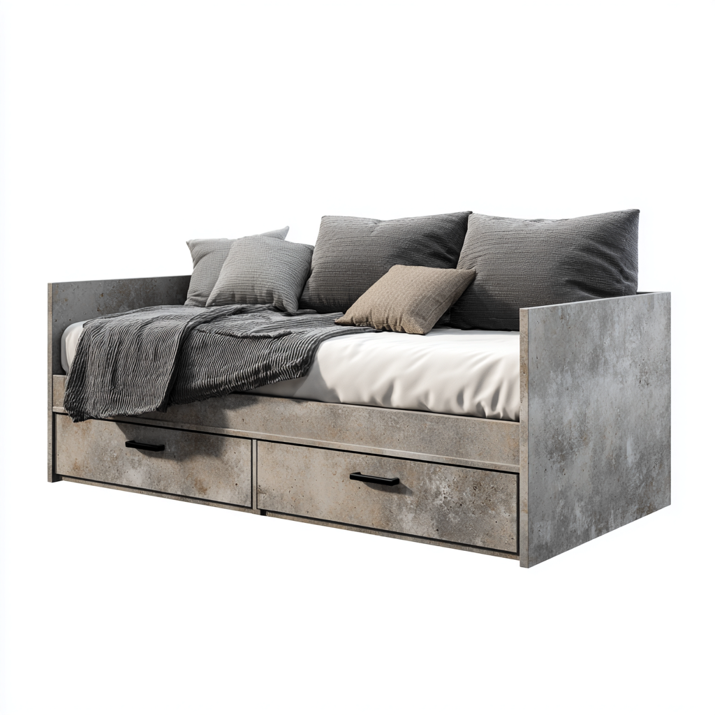 Sofa Bed Engineered Wood 200x90x80 cm - Concrete Grey - Storage Function Design-Oakgetmart