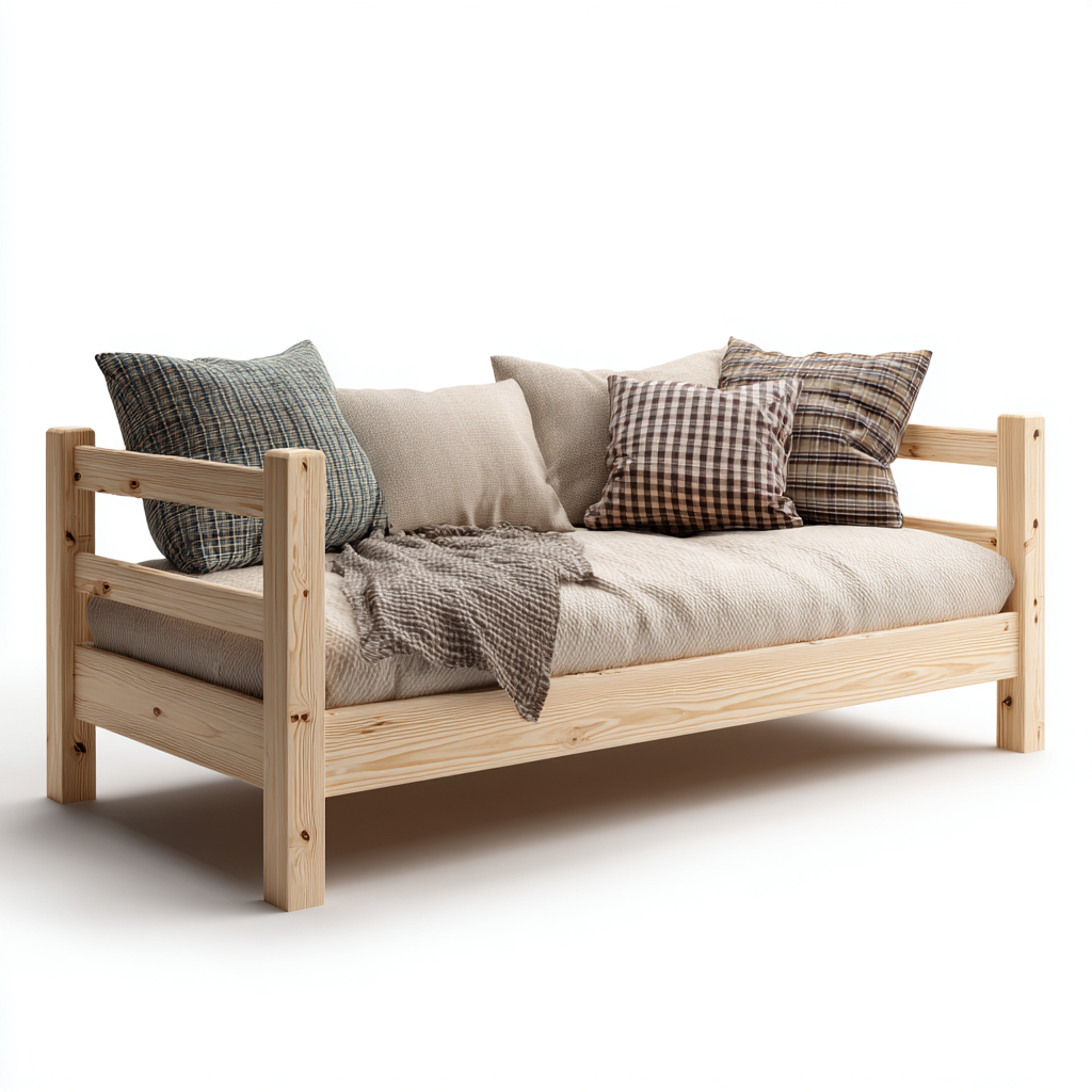 Solid wood sofa bed 195x90x80 cm - natural wood colour - minimalist multifunction design-Oakgetmart