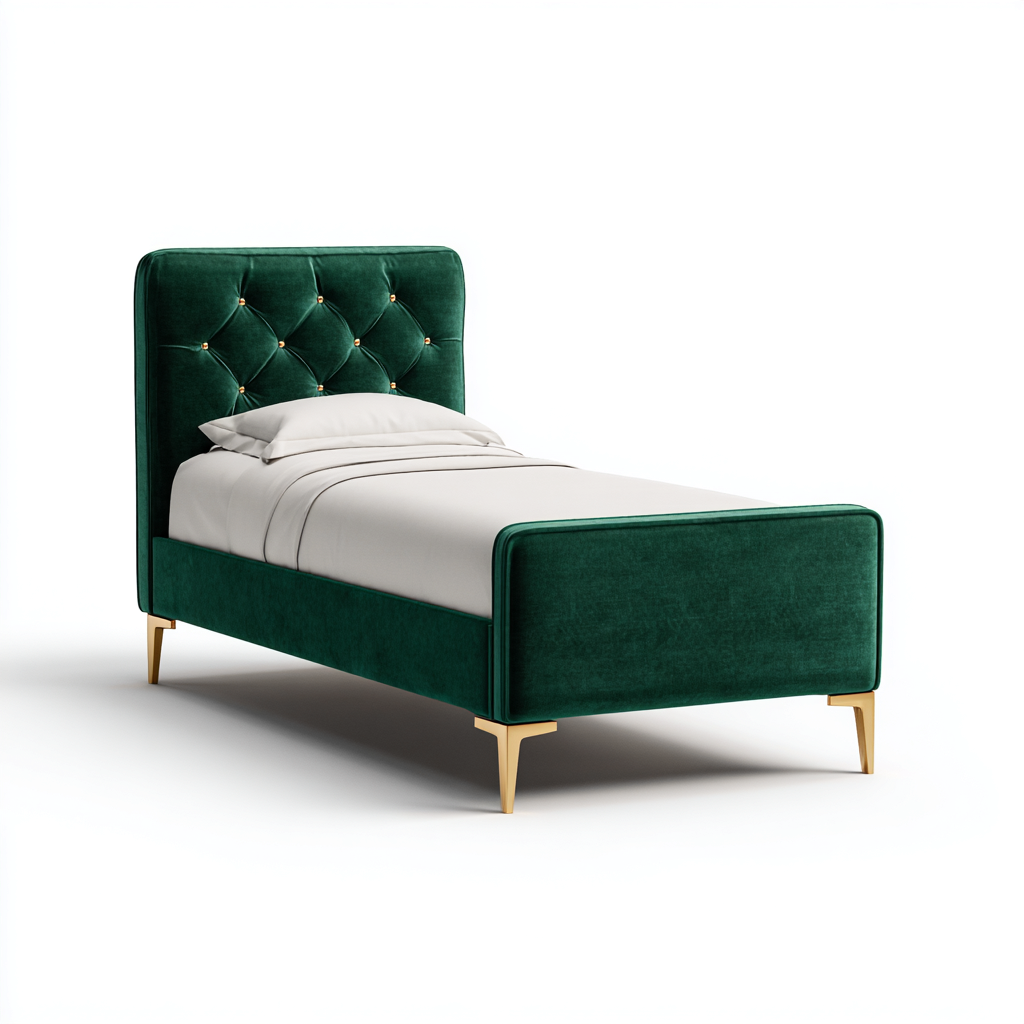Single Beds Upholstered Fabric 200x100x110 cm - Green - Modern Design-Oakgetmart