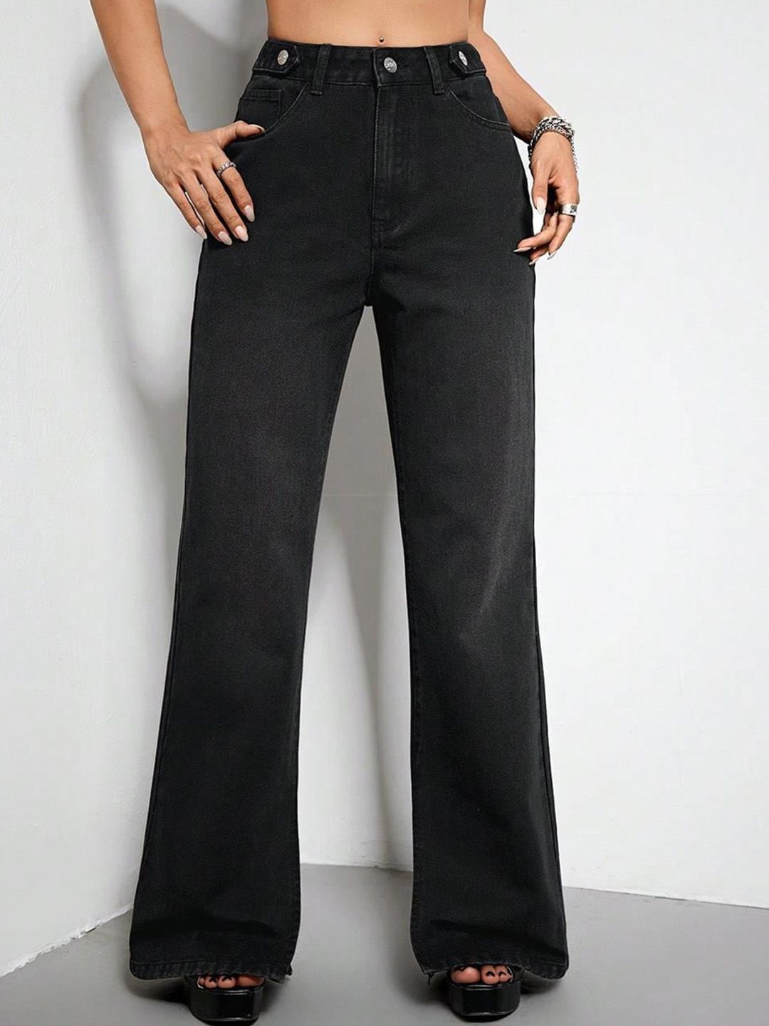 KOTTY Basics Women Black Jean Flared High-Rise Clean Look Stretchable Jeans