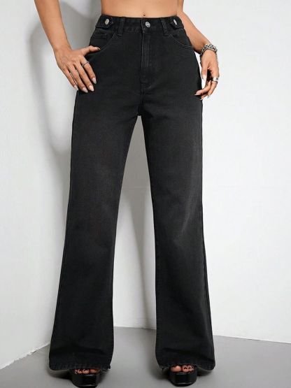 KOTTY Basics Women Black Jean Flared High-Rise Clean Look Stretchable Jeans